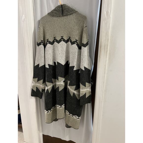 Natural Reflections Taupe Black Brooklyn Shawl Collar Coatigan Sz Xxl Aztec - Picture 7 of 7